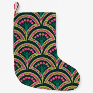 Roze en groen bloemwaaierpatroon kleine kerstsok