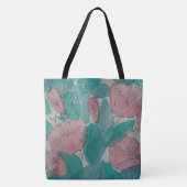 roze en groen contemporeus bloempatroon tote bag (Voorkant)