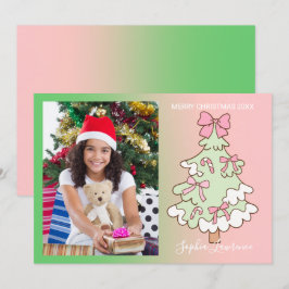 Roze en Groen Custom One Photo Christmas Feestdagenkaart