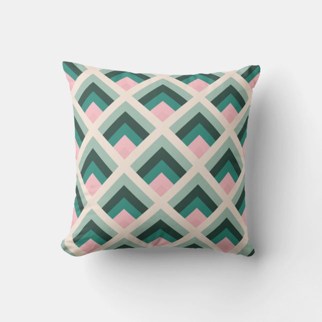 Roze en groen diamantpatroon kussen (Voorkant)