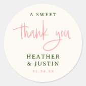 Roze en Groen Een zoete dank voor je weddenschap Ronde Sticker (Voorkant)