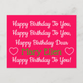 Roze en Groen Gelukkig Verjaardagslied Gepersonali Briefkaart (Voorkant)