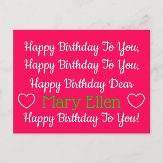 Roze en Groen Gelukkig Verjaardagslied Gepersonali Briefkaart (Voorkant)