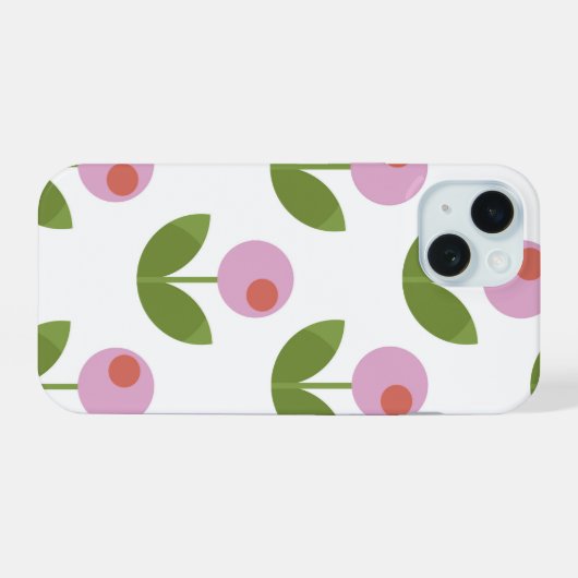 Roze en Groen Geometrisch Bloemen iPhone 15 Case (Achterkant horizontaal)