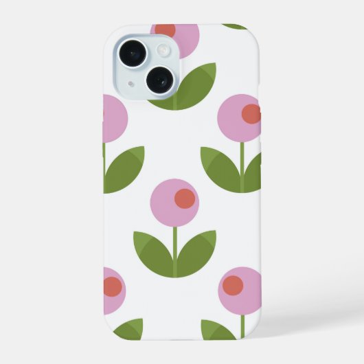 Roze en Groen Geometrisch Bloemen iPhone 15 Case (Achterkant)