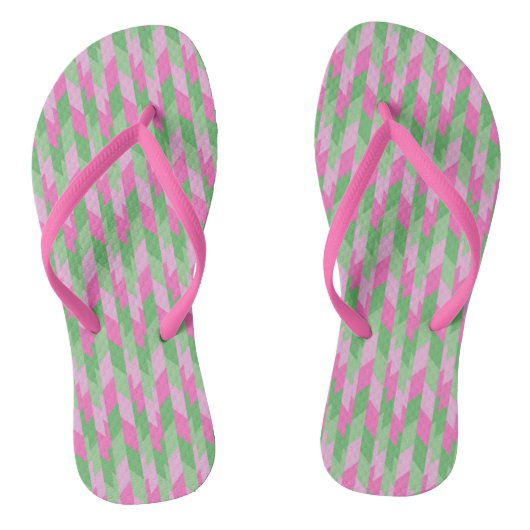 Roze en groen geometrisch patroon 2 teenslippers (Voetbed)