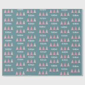 Roze en groen Gepersonaliseerde naam Kerstbomen Cadeaupapier (Vlak)
