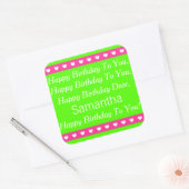 Roze en Groen Gepersonaliseerde Verjaardagslied St Vierkante Sticker (Envelop)