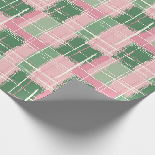 Roze en groen geplakt patroon met een witte streep cadeaupapier (Hoek)