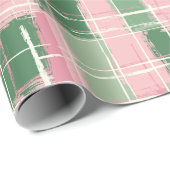 Roze en groen geplakt patroon met een witte streep cadeaupapier (Rol Hoek)