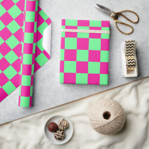 Roze en groen geruit drukwerk cadeaupapier