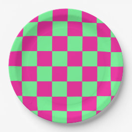 Roze en groen geruit drukwerk papieren bordje