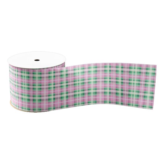 roze en groen geruite geruite motief grosgrain lint (Spoel)