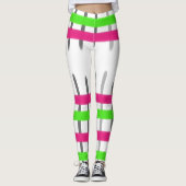 Roze en groen gestreept design leggings (Voorkant)