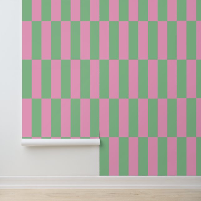 Roze en groen gestreept geometrisch patroon behang (Applicatie)