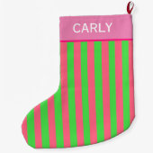 Roze en groen gestreept grote kerstsok (Achterkant)