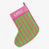 Roze en groen gestreept grote kerstsok (Achterkant (Hangend))