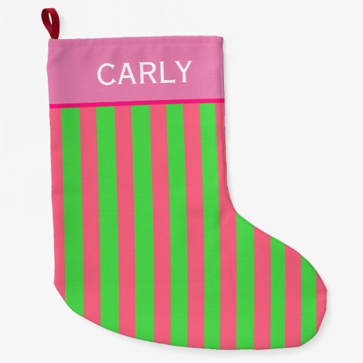 Roze en groen gestreept grote kerstsok (Voorkant)
