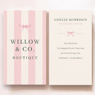 Roze en groen gestreepte preppy strik boutiqueshop visitekaartje