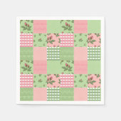 Roze en Groen Gingham Patchwork Paper Napkins Servet (Voorkant)
