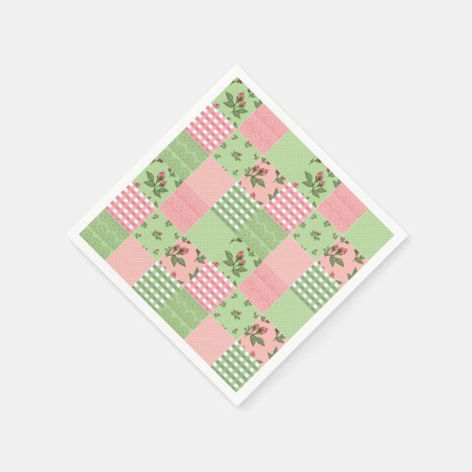 Roze en Groen Gingham Patchwork Paper Napkins Servet (Hoek)