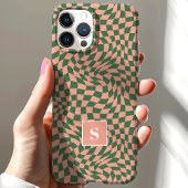 Roze En Groen Golfkleurig Geruit Monogram Case-Mate iPhone Case
