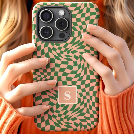 Roze En Groen Golfkleurig Geruit Monogram Case-Mate iPhone Case