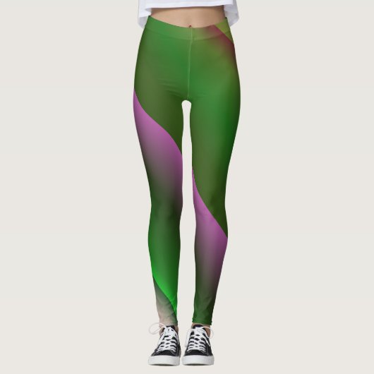 Roze en Groen Gradiënt Plezier Leggings (Voorkant)