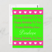 Roze en groen Happy Birthday Song Briefkaart (Voorkant / Achterkant)