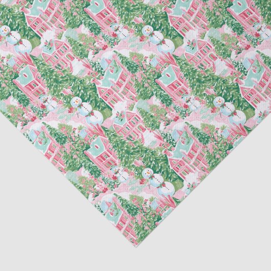 Roze en Groen Kerstdorp Tissuepapier (Detail)