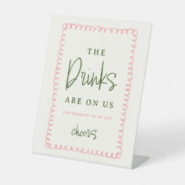 Roze en groen kleurrijk trouwfeest open bar bord reclamebord met voetstuk