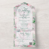Roze en Groen Land Bloemen QR Code All In One Uitnodiging (Binnen)