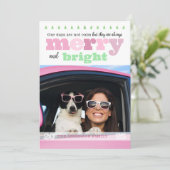 Roze en groen Leuk Vrolijk en Helder Vakantie Kaar Feestdagenkaart (Staand voorkant)