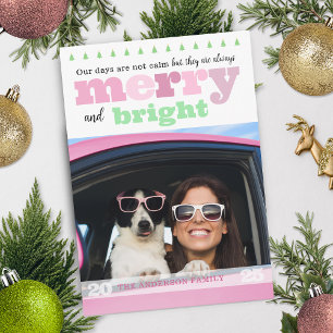 Roze en groen Leuk Vrolijk en Helder Vakantie Kaar Feestdagenkaart