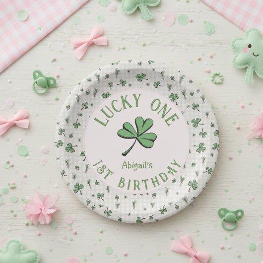 Roze en groen Lucky One Irish Girl 1e verjaardag Papieren Bordje