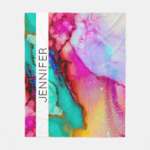 Roze en Groen Marmer Abstracte Waterverf Fleece Deken (Voorkant)