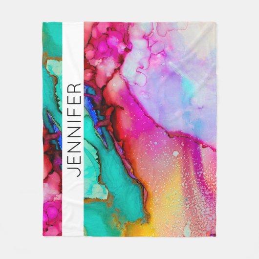 Roze en Groen Marmer Abstracte Waterverf Fleece Deken (Voorkant)