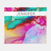 Roze en Groen Marmer Abstracte Waterverf Fleece Deken (Voorkant (Horizontaal))