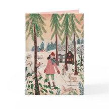 Roze en groen meisje en konijnen sneeuwlandschap