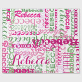 Roze en Groen Meisje's Naam Collage Allover Print Cadeaupapier (Vlak)