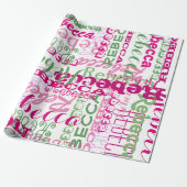 Roze en Groen Meisje's Naam Collage Allover Print Cadeaupapier (Uitgerold)