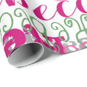 Roze en Groen Meisje's Naam Collage Allover Print Cadeaupapier (Rol Hoek)