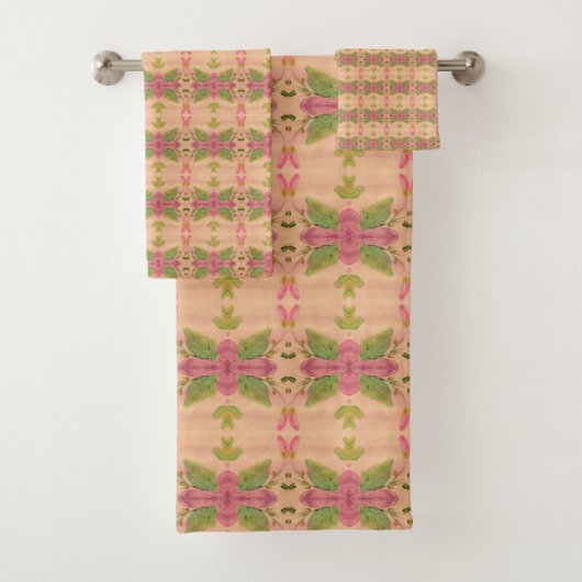 Roze en groen met perzik bad handdoek (Insitu)