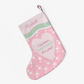 Roze en groen met sterren en naam kleine kerstsok (Achterkant (Hangend))