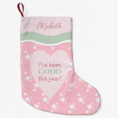 Roze en groen met sterren en naam kleine kerstsok (Voorkant)