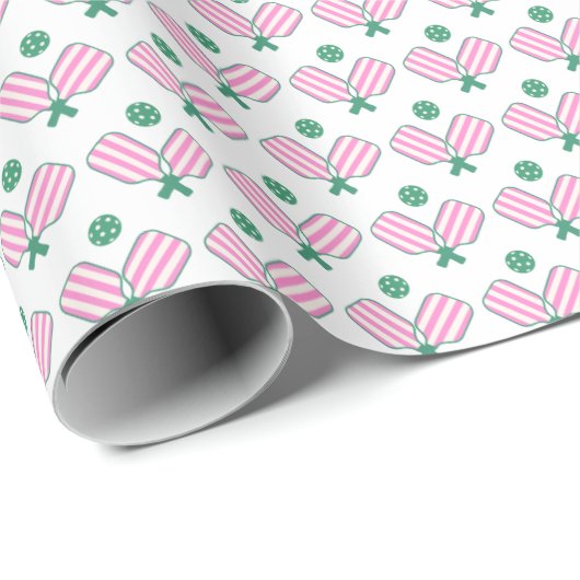 Roze en Groen Mini Pickleball Verjaardag Cadeaupapier (Rol Hoek)
