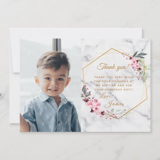 Roze en Groen Minimalistische Witte Marmer Bedankkaart (Voorkant)