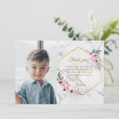 Roze en Groen Minimalistische Witte Marmer Bedankkaart (Staand voorkant)