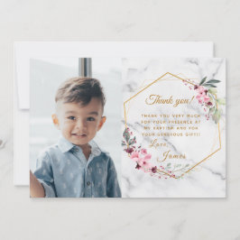 Roze en Groen Minimalistische Witte Marmer Bedankkaart