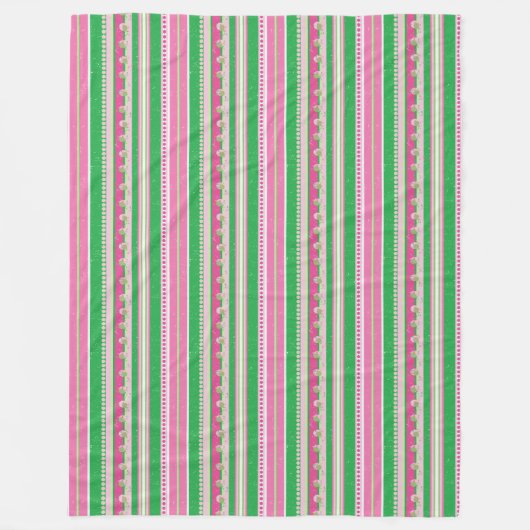 Roze en Groen Modern Gestreepte Fleece Deken (Voorkant)